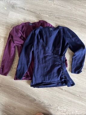Reitmans bundle of two XS Wrap-Front Long Sleeve knit sweaters. Side Buttons